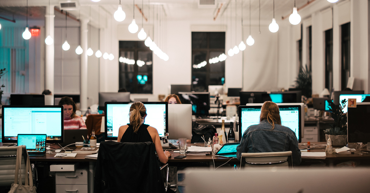 Employees working on pc